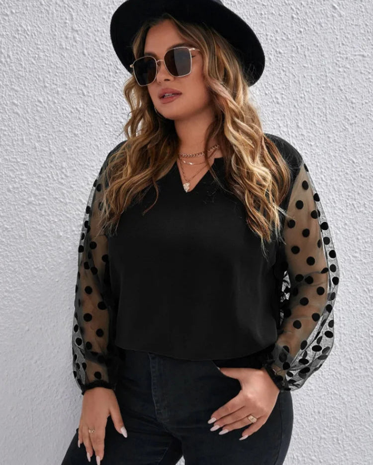 Daphne | Polkadot mesh blouse plus